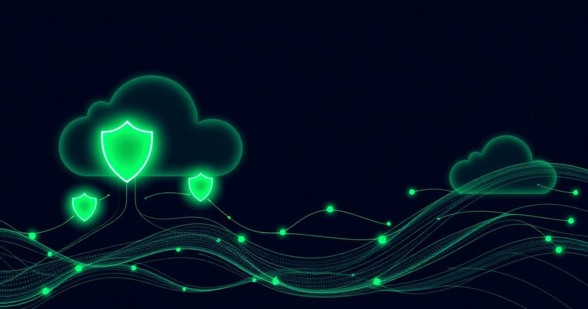 Emerald green cloud and shield icons representing cybersecurity and cloud protection in 2026